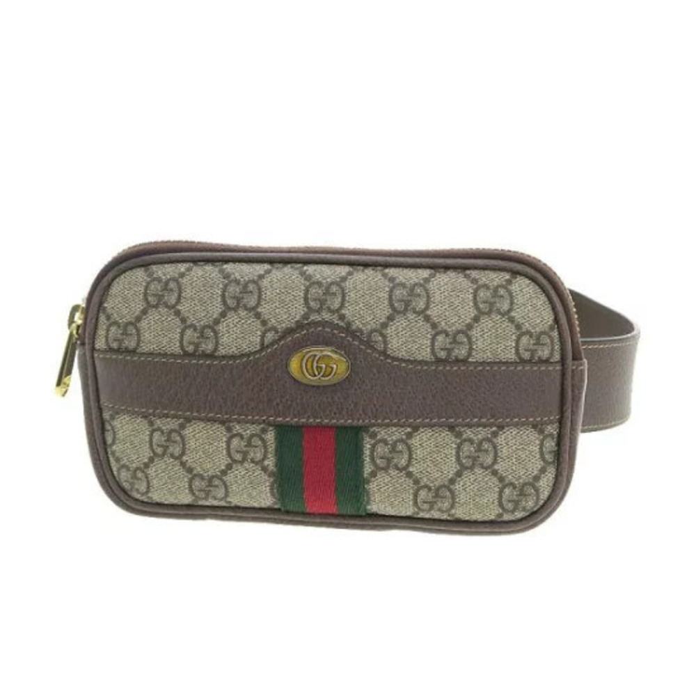 Gucci GG Supreme Waist Pouch Canvas Leather Yellow Brown